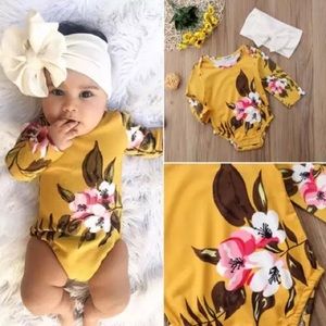 Boho Chic Mustard Floral Longsleeve Onesie